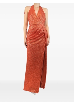 Elie Saab sequin-embellished halterneck maxi dress - Orange
