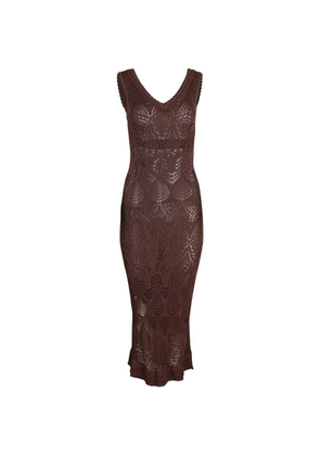 STAUD Roan pointelle-knit midi dress - Brown
