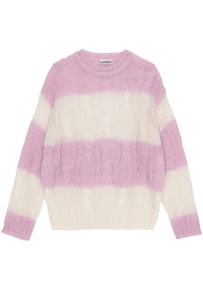 GANNI striped cable-knit jumper - Pink