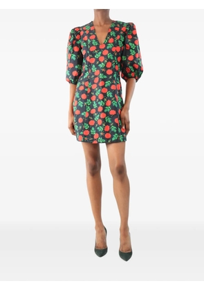GANNI floral-print puff-sleeve mini dress - Black