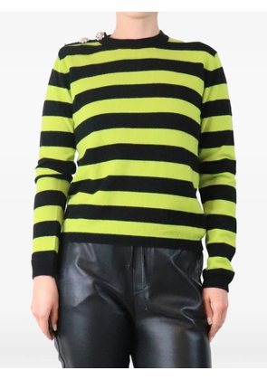 GANNI striped crystal-button sweater - Green