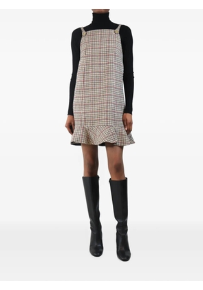 GANNI checked ruffled mini dress - Brown