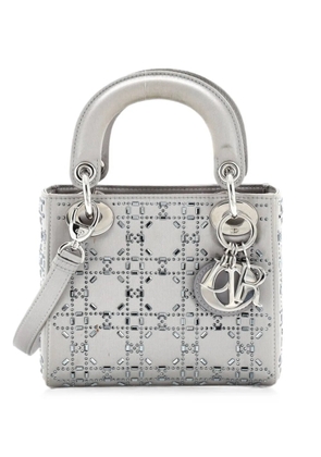 Christian Dior Pre-Owned Lady Dior Bag Crystal Embellished Cannage Quilt Satin Mini satchel - Grey