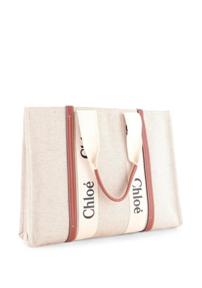 Chloé Pre-Owned Woody Canvas with Leather Large tote bag - Brown