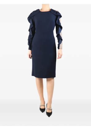 Jenny Packham ruffled mesh-panel midi dress - Blue