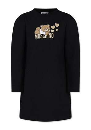 Moschino Kids Teddy Bear-print long-sleeve dress - Black