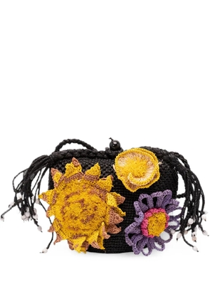 Jamin Puech Mystique floral-appliqué raffia tote bag - Black