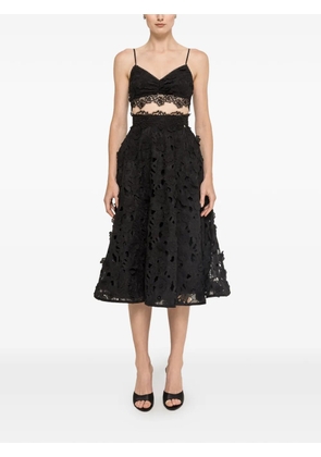 NISSA 3D floral embroidery cotton crop top - Black