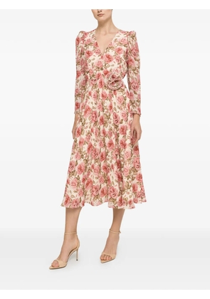 NISSA floral-detail chiffon midi dress - Neutrals