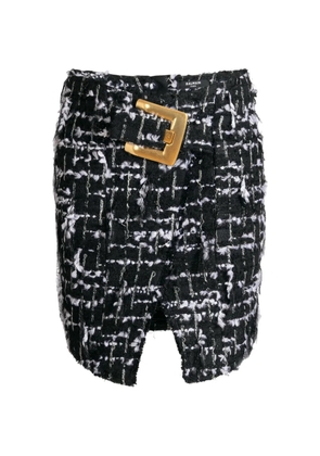 Balmain belted fringed tweed skirt - Black