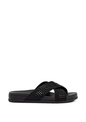 Melissa logo-print crossover-strap slides - Black