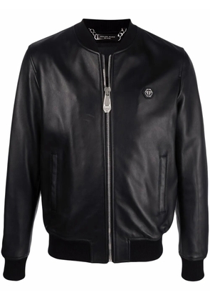 Philipp Plein leather bomber jacket - Black