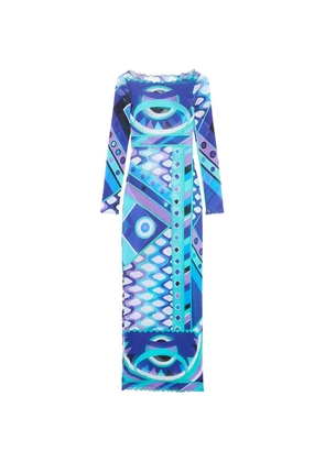 PUCCI geometric-print mesh gown - Blue