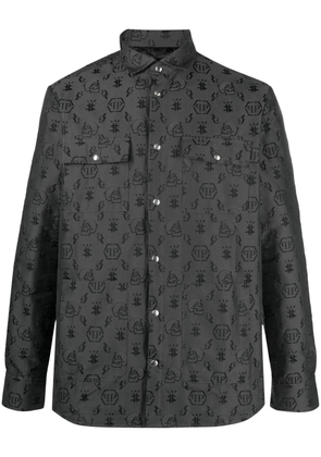 Philipp Plein monogram embroidery long-sleeved shirt - Black