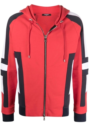 Balmain contrast-panel zip-up hoodie - Red
