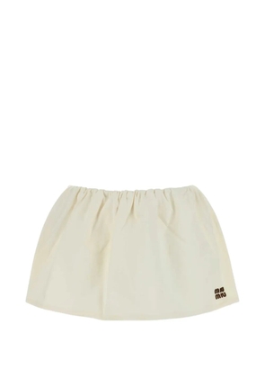 Miu Miu gathered logo-patch mini skirt - Neutrals