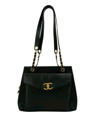 CHANEL Pre-Owned 1994-1996 CC Caviar Front Pocket Chain tote bag - Black