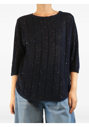 Brunello Cucinelli Vintage sequin-embellished ribbed-knit sweater - Blue