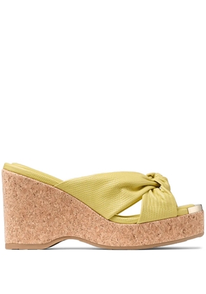 Jimmy Choo 95mm Avenue leather wedge sandals - Yellow