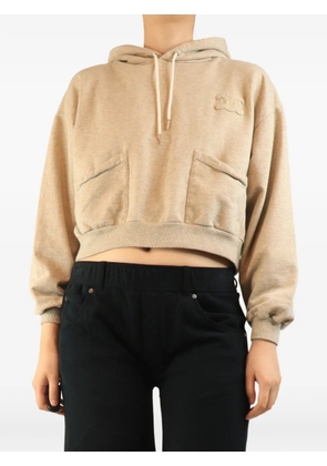 Celine Pre-Owned Triomphe-patch cropped hoodie - Neutrals