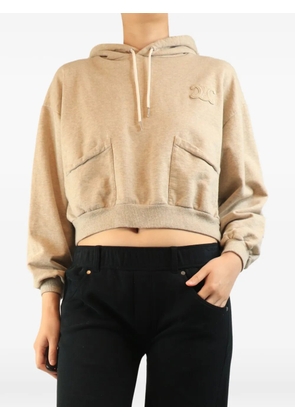 Celine Pre-Owned Triomphe-patch cropped hoodie - Neutrals