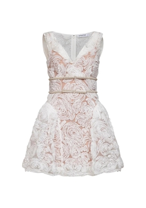 Self-Portrait lace-embroidered sequinned mini dress - White