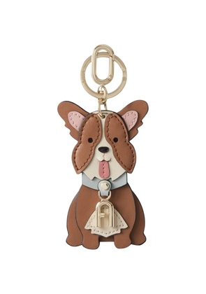 Furla dog-motif leather keyring - Brown