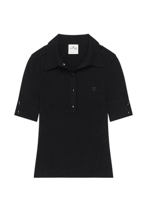 Courrèges rib-knit short-sleeved polo shirt - Black