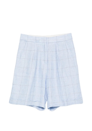 Peserico check-pattern pleated linen shorts - Blue