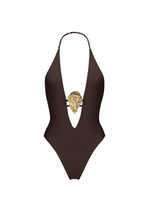 KOROBEYNIKOV oyster-detail halterneck swimsuit - Brown