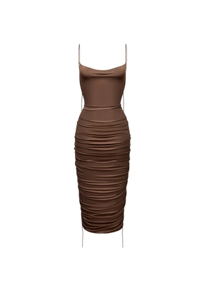 KOROBEYNIKOV ruched cowl-neck midi dress - Brown