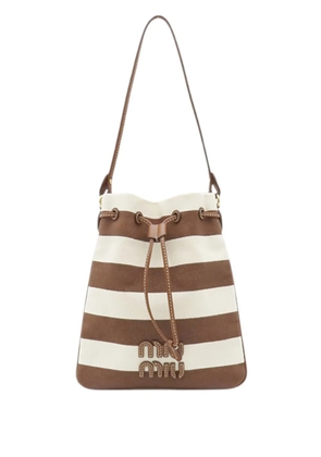Miu Miu Pre-Owned 2010-2026 Striped Canvas Logo Drawstring handbag - Brown
