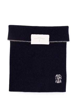 Brunello Cucinelli embroidered-logo ribbed scarf - Blue