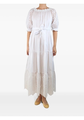 D.Exterior broderie-anglaise belted dress - White