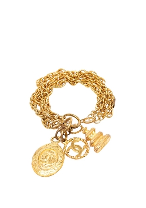 CHANEL Pre-Owned 1970-2025 CC Gold Plated Triple Chain Logo Charm Bracelet costume bracelet