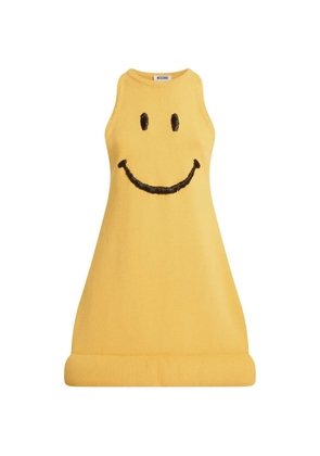 Moschino Smiley-embroidered padded-hem mini dress - Yellow