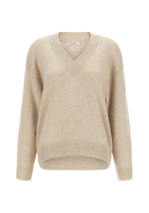 Brunello Cucinelli sequin-appliqué V-neck sweater - Neutrals