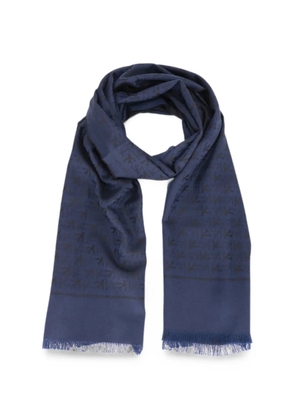 Isaia monogram-print frayed scarf - Blue