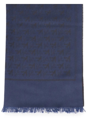 Isaia monogram-print frayed scarf - Blue
