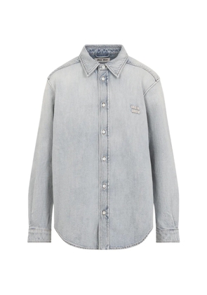Miu Miu logo-embroidered denim shirt - Blue
