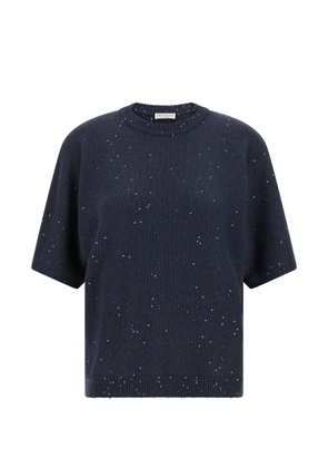 Brunello Cucinelli sequin-embellished short-sleeve sweater - Blue