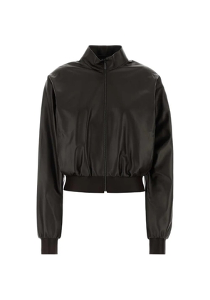 Gucci high-neck leather bomber jacket - Brown