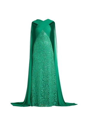 Tadashi Shoji sequin-embellished cape-sleeve dress - Green