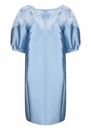 Alberta Ferretti macramé-lace balloon-sleeve midi dress - Blue