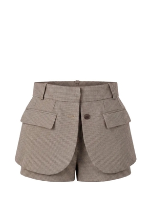 Monse jacket-hem checked mini shorts - Brown