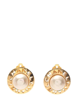 CHANEL Pre-Owned 1970-1980 Gold Plated Faux Pearl Logo Clip On Earrings costume earrings