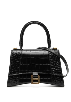 Balenciaga Pre-Owned 2022 Small Croc Embossed Leather Hourglass Top Handle Bag satchel - Black