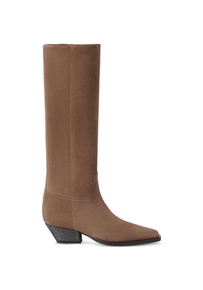 Brunello Cucinelli suede boots with precious heel - Brown