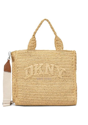 DKNY logo-embroidered woven tote bag - Neutrals