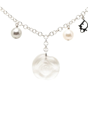 Christian Dior Pre-Owned 20th Century Brass Faux Pearl Rose Pendant Necklace costume necklace - Silver